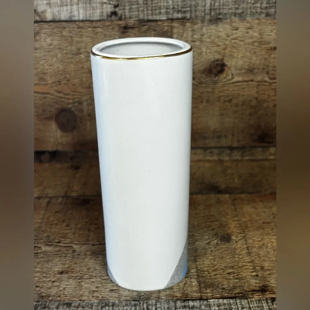 Otagiri Iris Flowers 6 1/2” Beautiful Iris Accent Vase Made In Japan Gold Rim